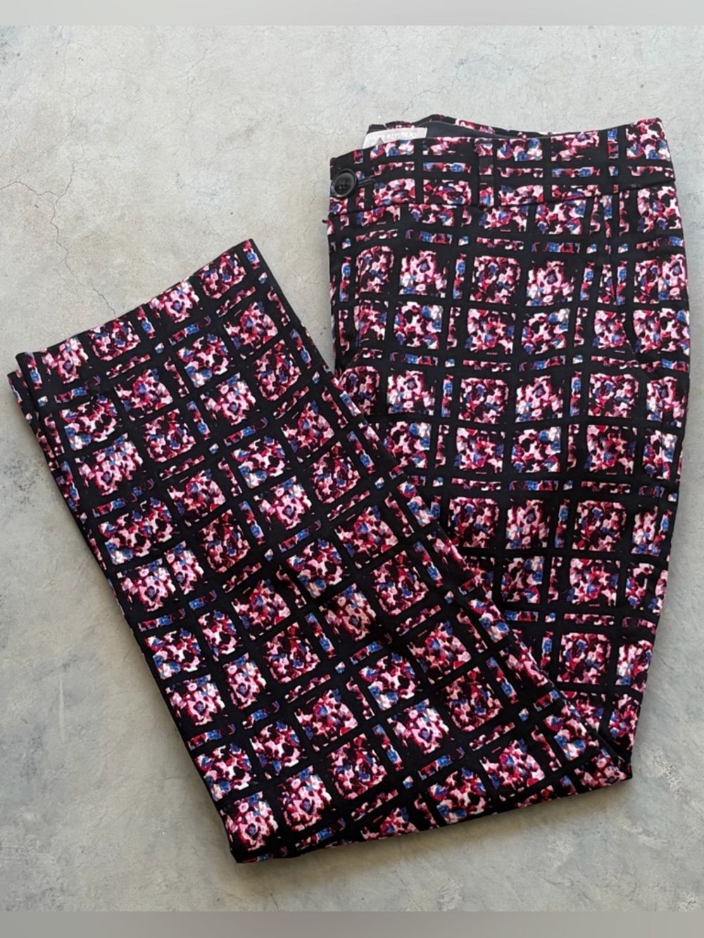 Banana Republic - Black Floral Grid Pants w/ Pink & Blue Accents - Size 8